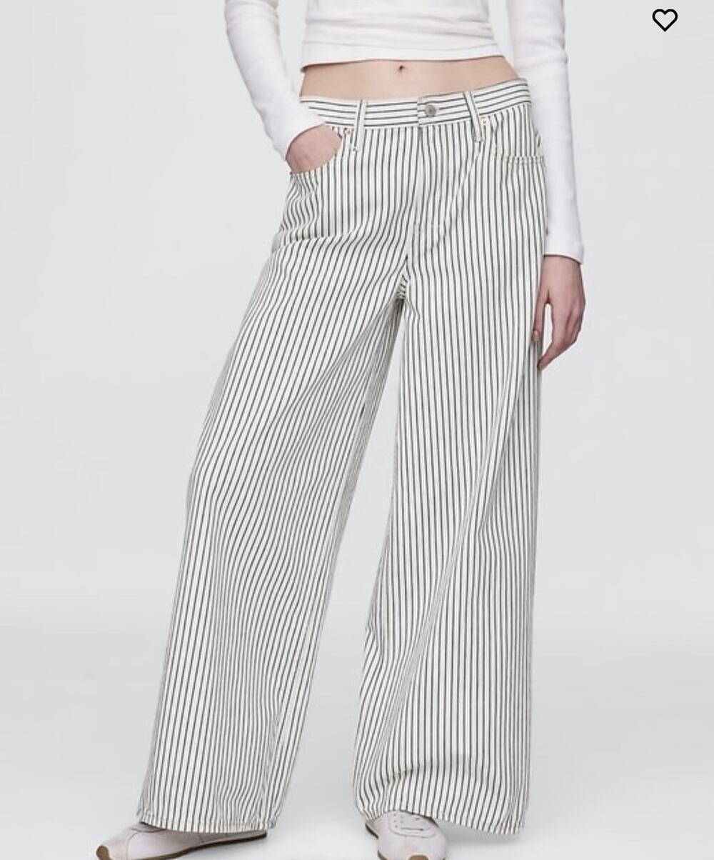 GAP Mid Rise UltraSoft Baggy Jeans White Indigo Stripe Sz 33R BRAND NEW W/TAGS!